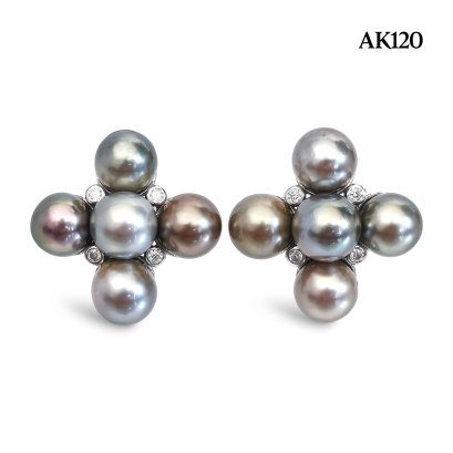 Approx. 8.0 mm, Tahitian Pearl, "Jewelry of The Royal Family" Pearl Stud Earrings