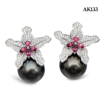 16.5 mm and 16.6 mm, Tahitian Pearl, Lilly Dangle Pearl Stud Earrings