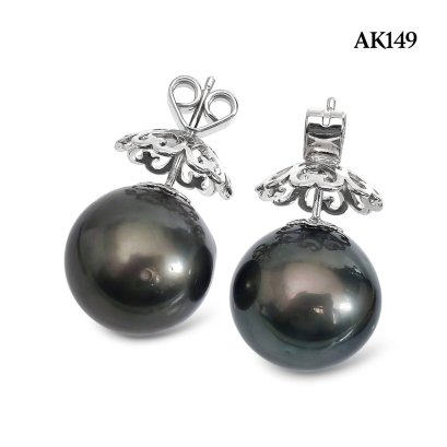 Approx. 15.0 mm, Jumbo Size, Tahitian Pearl, Stud Earrings