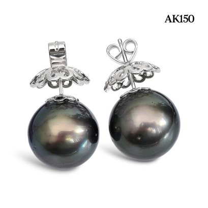 Approx. 17.0 mm, Jumbo Size, Tahitian Pearl, Stud Earrings