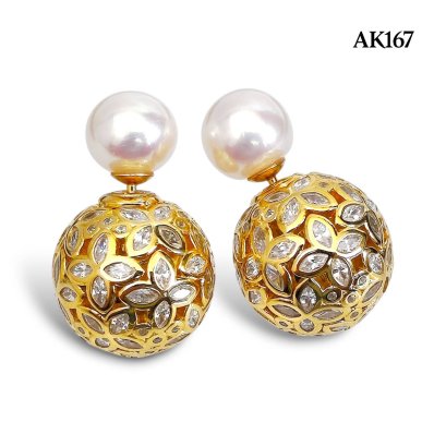 8.4 mm and 8.5 mm, Freshwater Pearl, Front and Back Double Pearl Stud Earrings
