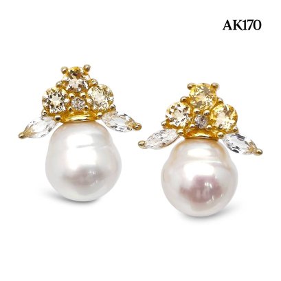 8.3 mm and 8.3 mm, Freshwater Pearl, Kabuto Pearl Stud Earrings
