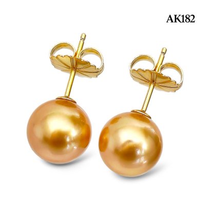 Approx. 10.0 mm, Gold South Sea Pearl, Pearl Stud Earrings