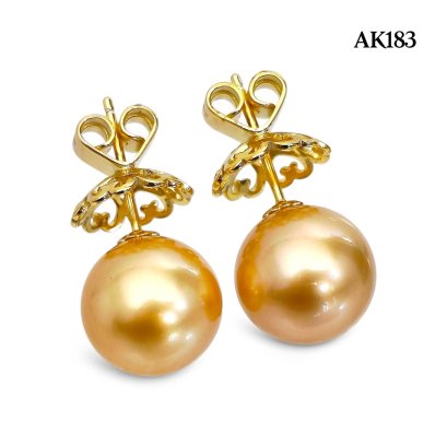 Approx. 12.0 mm, Gold South Sea Pearl, Pearl Stud Earrings