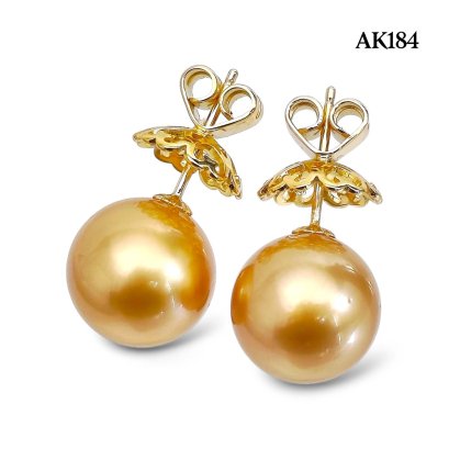 Approx. 13.0 mm, Gold South Sea Pearl, Pearl Stud Earrings