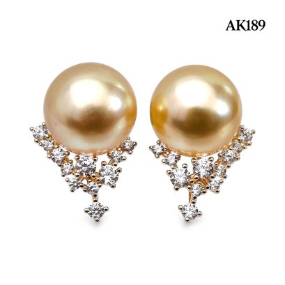 Approx. 11.0 mm, Gold South Sea Pearl, Icy Pearl Stud Earrings