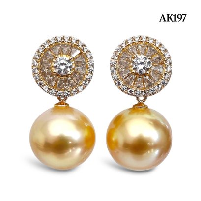 Approx. 12.0 mm, Gold South Sea Pearl, The Wheels Dangle Pearl Stud Earrings