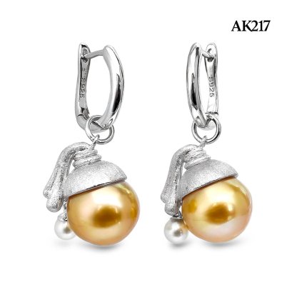 Approx. 4.0 mm and 11.0 mm, Akoya and Gold South Sea Pearl, "Girl with a Pearl Earrings" Latch Back Earrings