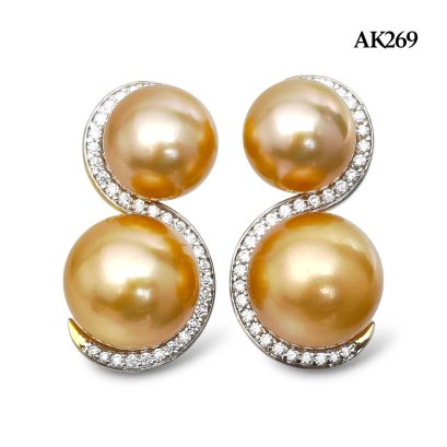 Approx. 10.0 mm and 12.0 mm, Gold South Sea Pearl, Spirit & Spiral Duo Pearl Stud Earrings