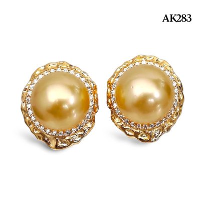 Approx. 11.0 mm, Gold South Sea Pearl, Pearl Flower Halo Stud Earrings