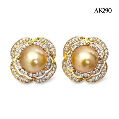 Approx. 9.0 mm, Gold South Sea Pearl, Pearl in a Flower Stud Earrings