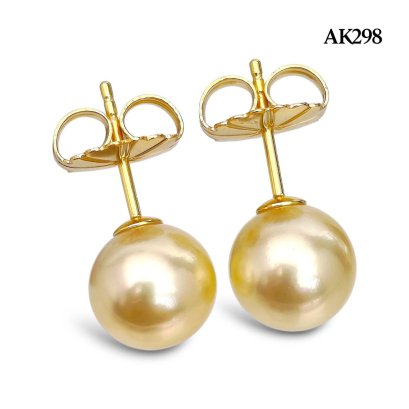 Approx. 9.0 mm, Gold South Sea Pearl, Stud Earrings