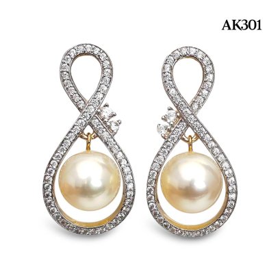 Approx. 10.0 mm, Gold South Sea Pearl, Dangle Pearl in Infinity Stud Earrings