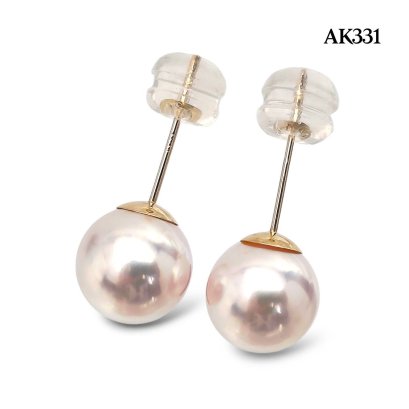 Approx. 8.0 mm up, Hanamomo, Akoya Pearl, Stud Earrings