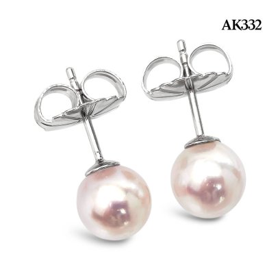 Approx. 8.0 mm up, Hanamomo, Akoya Pearl, Stud Earrings
