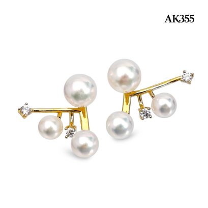 Approx. 6.0 - 8.0 mm, Hanamomo, Akoya Pearl, Pearl Stud Earrings with Pearl Branch Jacket