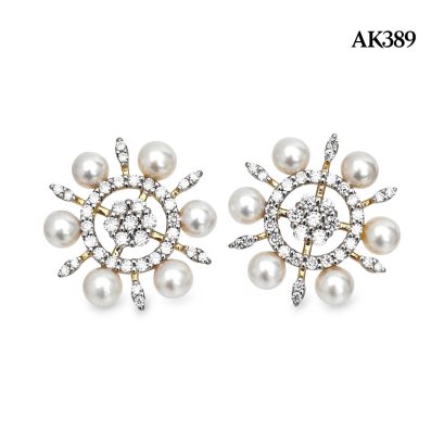 Approx. 3.5 mm, AK Pearl, Sun Star Pearl Stud Earrings