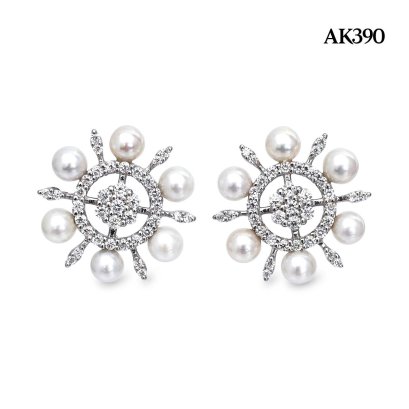 Approx. 3.5 mm up, AK Pearl, Sun Star Pearl Stud Earrings