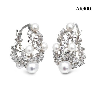 Approx. 3.5 - 5.5 mm, AK Pearl, Flowers and Pearls Latch Back Earrings