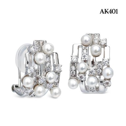 Approx. 3.5 mm, AK Pearl, Art Deco Pearls Stud Earrings with Omega Earring Backs