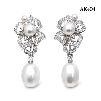 Approx. 3.0 - 5.0 - 8.0 mm, AK and Freshwater Pearl, Flower Pearl Dangle Pearl Stud Earrings