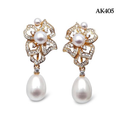 Approx. 3.0 - 5.0 - 8.0 mm, AK and Freshwater Pearl, Flower Pearl Dangle Pearl Stud Earrings