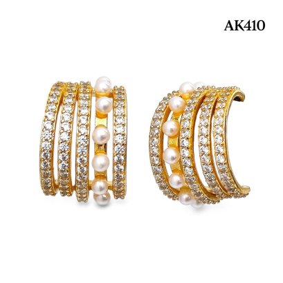 Approx. 2.0 mm up, Freshwater Pearl, Five Stripes Pearl Row Stud Earrings