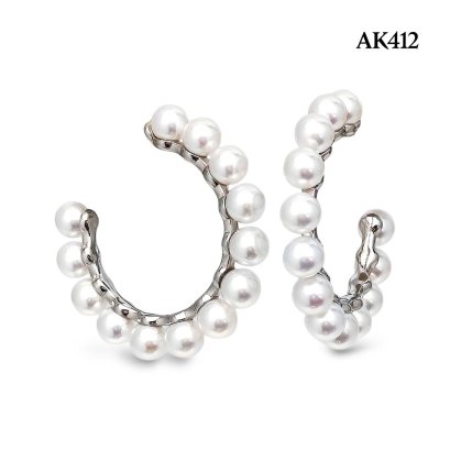 Approx. 5.5 mm up, AK Pearl, Hoop Pearl Row Stud Earrings