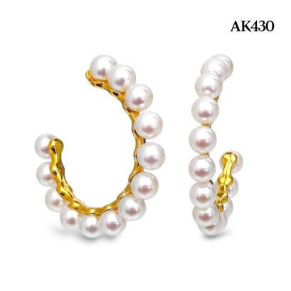 Approx. 5.5 mm up, AK Pearl, Pearl Row Hoop Stud Earrings