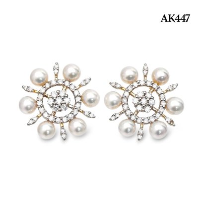 Approx. 4.0 mm, AK Pearl, Sun Star Pearl Stud Earrings