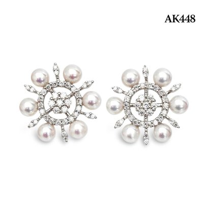 Approx. 4.0 mm, AK Pearl, Sun Star Pearl Stud Earrings
