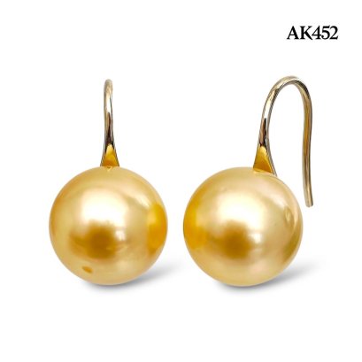 Approx. 11.0 mm, Gold South Sea Pearl, Fish Hooks Spoon Pearl Earrings