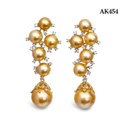 Approx. 8.0 - 13.0 mm, Gold South Sea Pearl, Pearl Bouquet Chandelier Stud Earrings