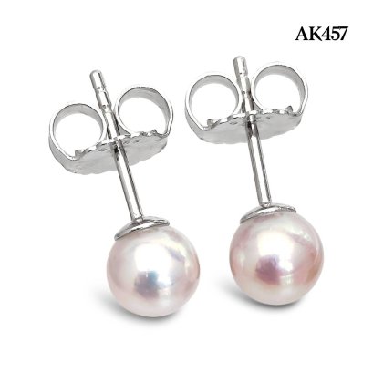 Approx. 6.0 mm up, Hanamomo, Akoya Pearl, Stud Earrings