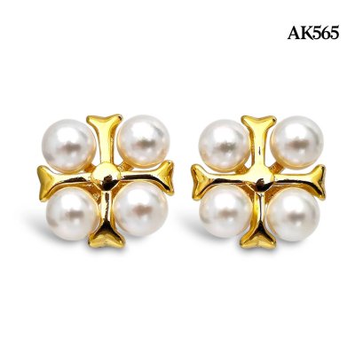 Approx. 3.5 mm, Akoya Pearl, Pearl Cross Stud Earrings