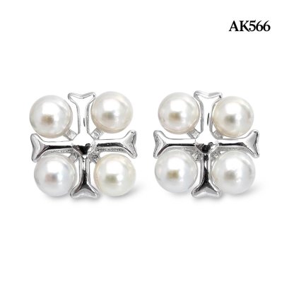 Approx. 3.5 mm, Akoya Pearl, Pearl Cross Stud Earrings