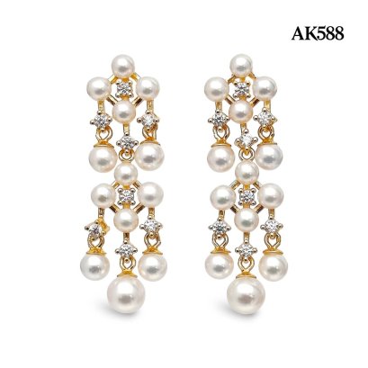 Approx. 3.5 - 5.0 mm up, AK Pearl, Art Deco Chandelier Pearl Stud Earrings