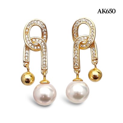Approx. 6.0 mm, Hanamomo, Akoya Pearl, "The Knot" Dangle Pearl Stud Earrings