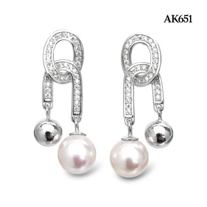 Approx. 6.0 mm, Hanamomo, Akoya Pearl, "The Knot" Dangle Pearl Stud Earrings