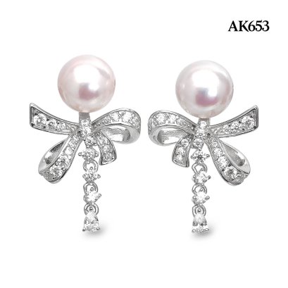 Approx. 8.0 mm, Hanamomo, Akoya Pearl, Bow Pearl Stud Earrings