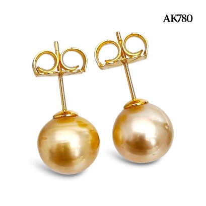 Approx. 9.0 mm, Gold South Sea Pearl, Stud Earrings