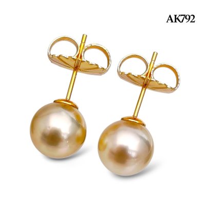 Approx. 7.0-8.0 mm, Gold South Sea Pearl, Stud Earrings