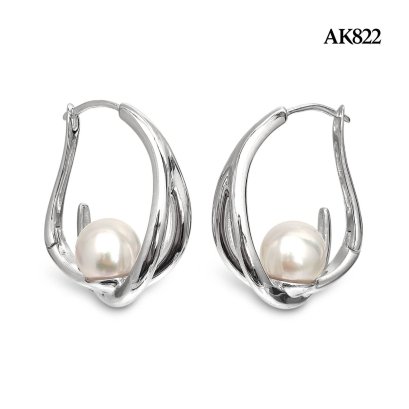 Approx. 8.0 - 9.0 mm, Hanamomo, Akoya Pearl, "Pearl in a Nest" Latch Back Earrings