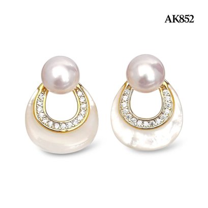 Approx. 6.0 mm, Hanamomo, Akoya Pearl, Purse Pearl MOP Stud Earrings