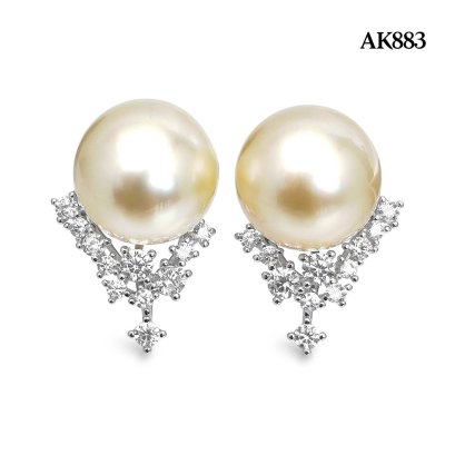 Approx. 11.0 mm, Gold South Sea Pearl, Pearl CZ Hive Stud Earrings
