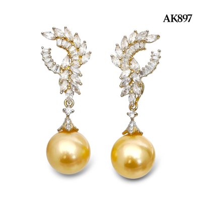 Approx. 12.0 mm, Gold South Sea Pearl,  "Jewelry of The Royal Family" Princess Kate Pearl Stud Earrings