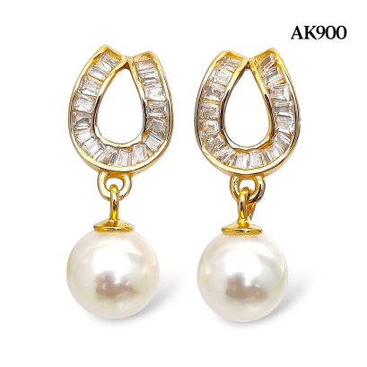 Approx. 6.0 mm up, Moonlight, Akoya Pearl, Horseshoe Dangle Pearl Stud Earrings