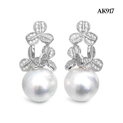 Approx. 11.0 mm up, White South Sea Pearl, Umiko Miki Pearl Stud Earrings