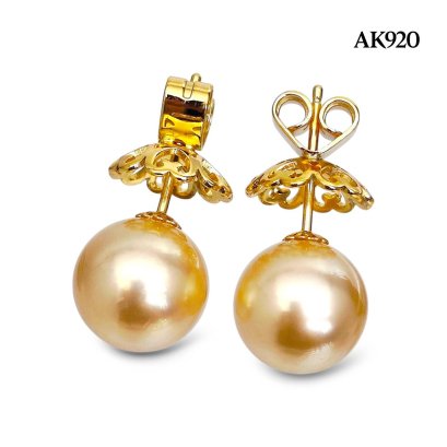 Approx. 11.0 mm, Gold South Sea Pearl, Stud Earrings