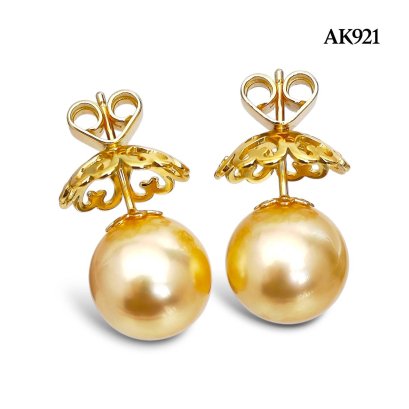 Approx. 12.0 mm, Gold South Sea Pearl, Stud Earrings